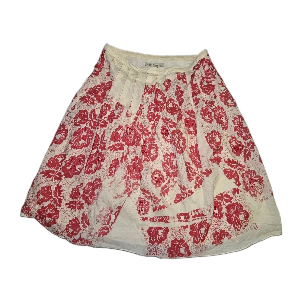 Free People Red Beige‎ Floral Skirt Women's Size 2 Boho Cottagecore Prairie